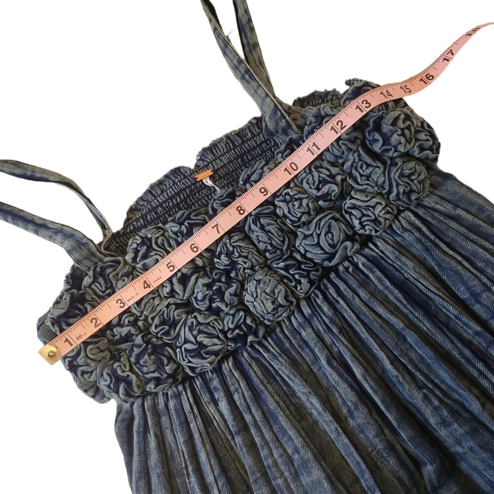 Free People Dolly Midi Dress Blue XS Smocked Tiered Boho Flowy Cottagecore - Picture 7 of 9